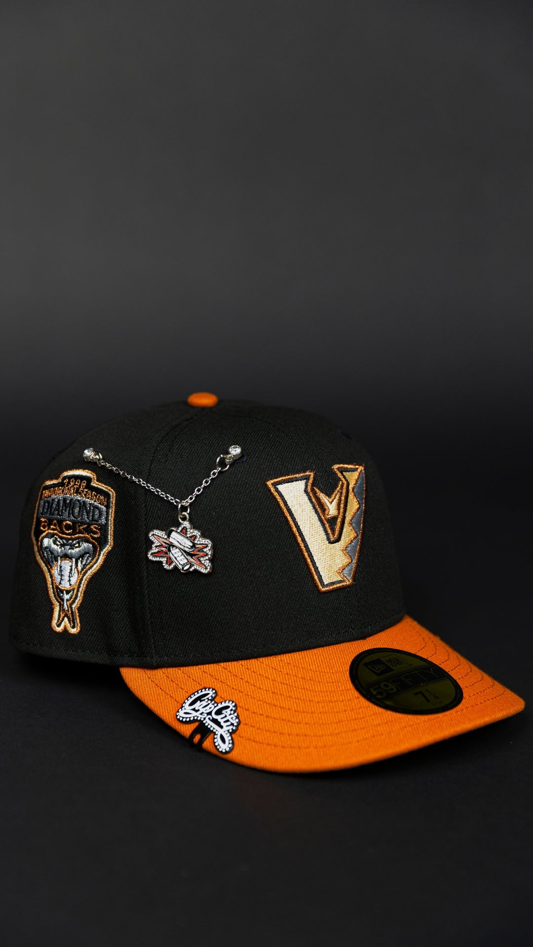 NEW ERA EXCLUSIVE 59FIFTY BLACK/ ORANGE UPISDE DOWN ARIZONA DIAMONDBACKS W/ 1998 INAUGURAL SEASON SIDE PATCH