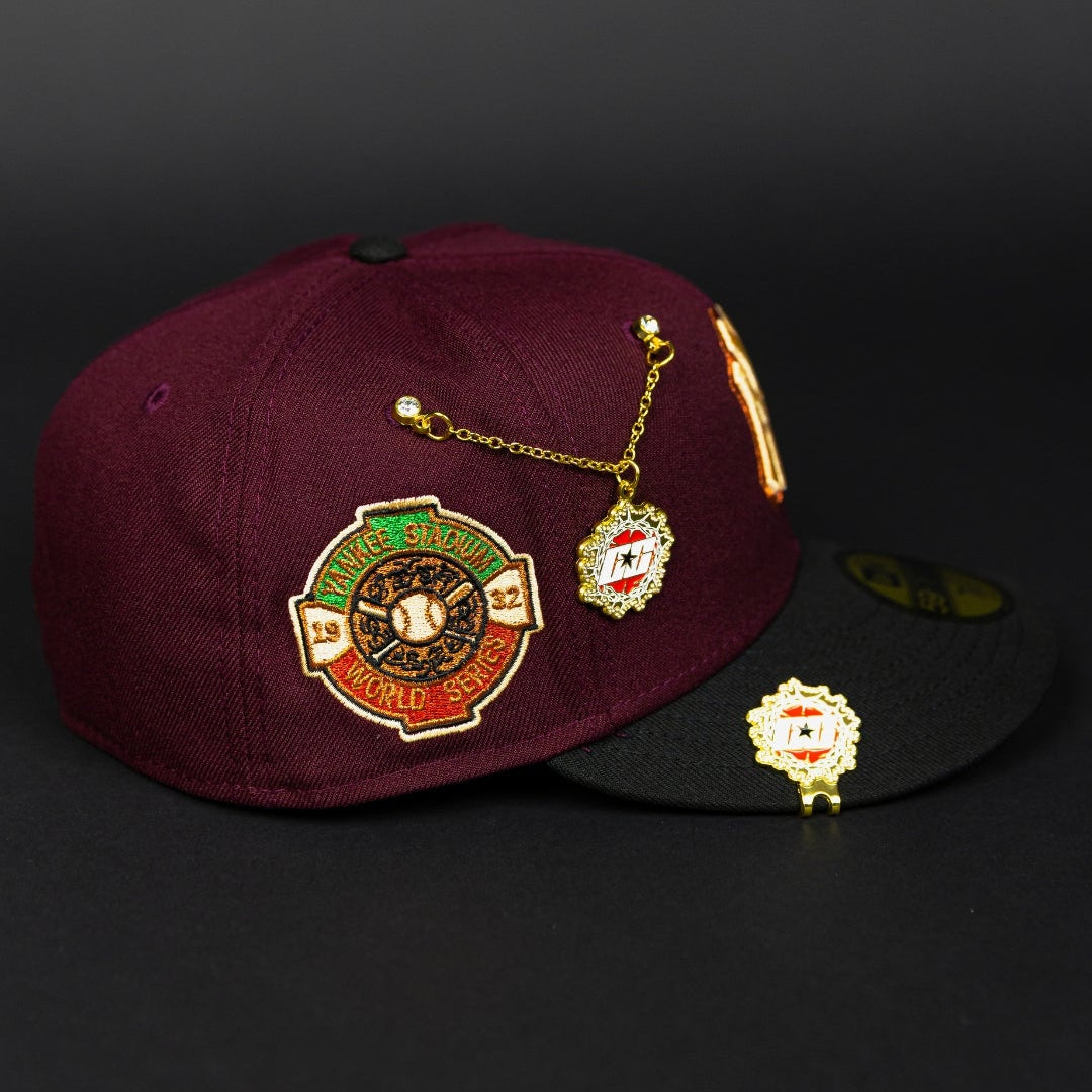 NEW ERA EXCLUSIVE 59FIFTY BURGUNDY/ BLACK NEW YORK YANKEES W/ 1932 WORLD SERIES SIDE PATCH