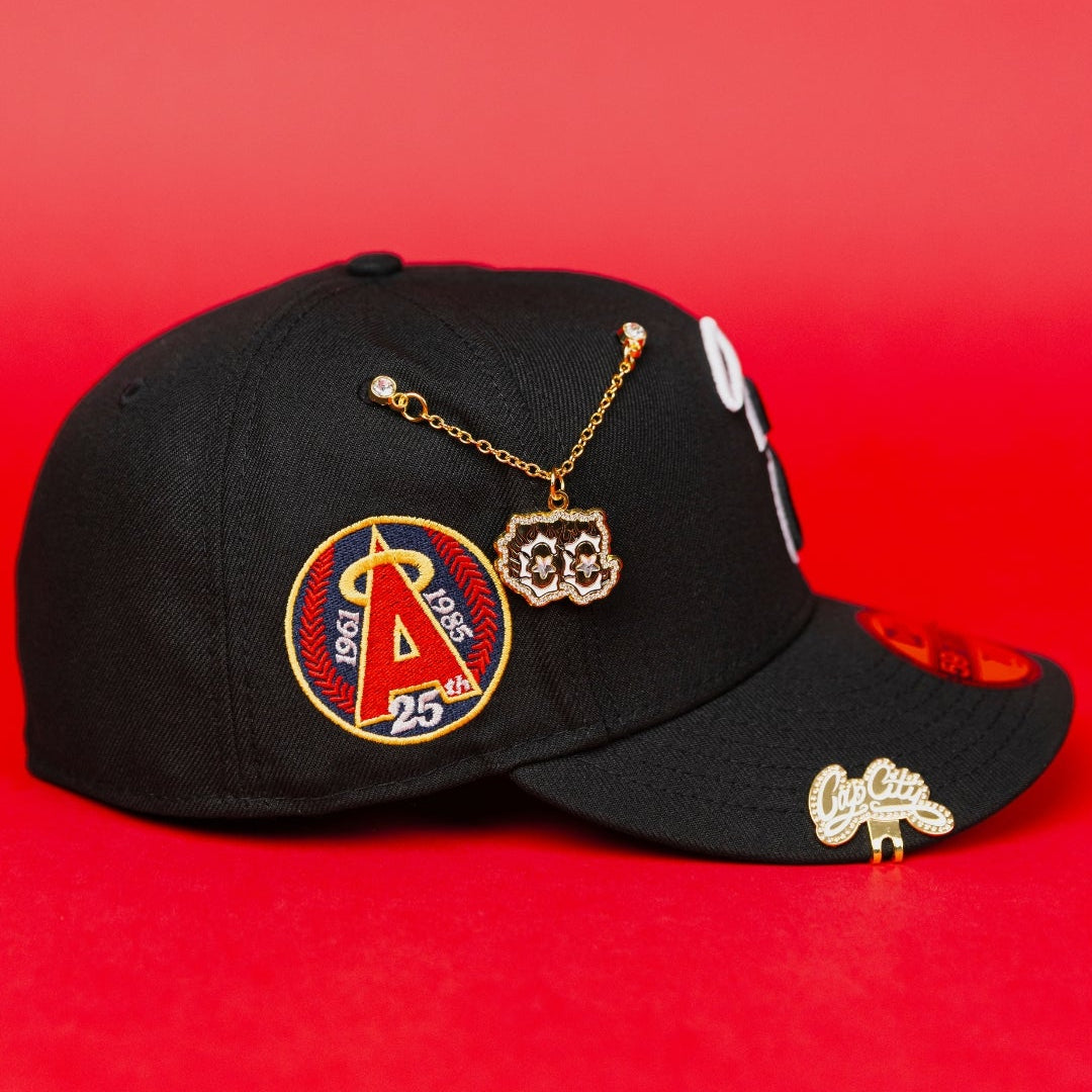 NEW ERA EXCLUSIVE 59FIFTY BLACK ANAHEIM ANGELS W/ 25TH ANNIVERSARY SIDE PATCH