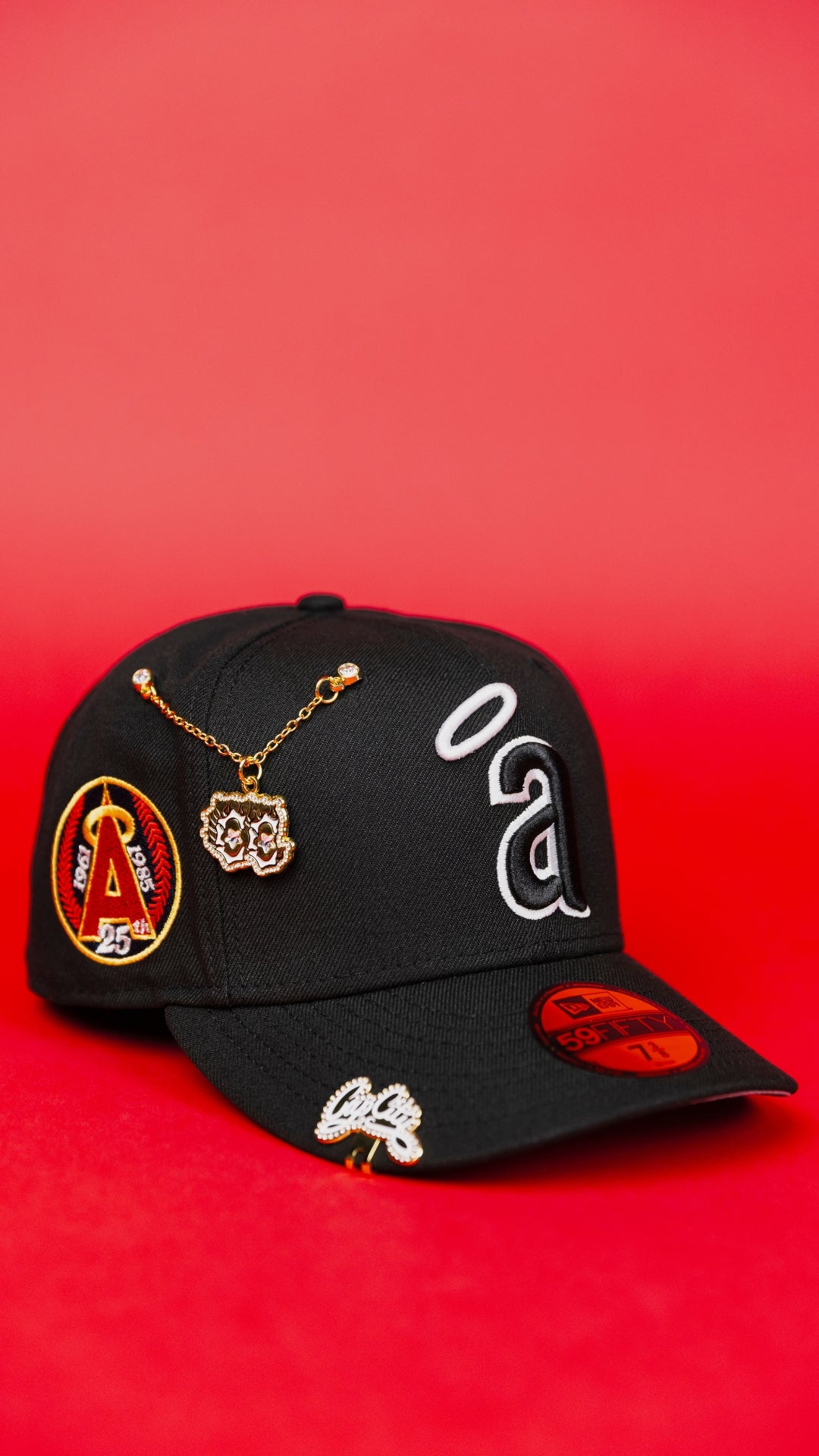 NEW ERA EXCLUSIVE 59FIFTY BLACK ANAHEIM ANGELS W/ 25TH ANNIVERSARY SIDE PATCH