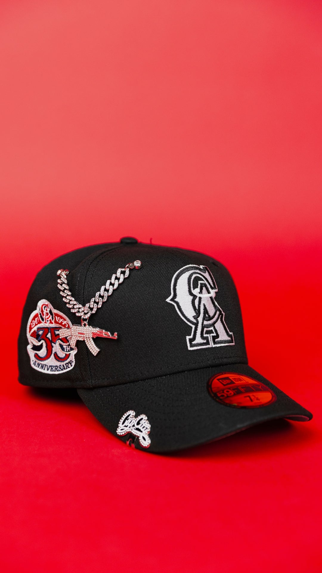 NEW ERA WXCLUSIVE 59FIFTY BLACK "CALIFORNIA ANGELS" W/ 35TH ANNIVERSARY SIDE PATCH