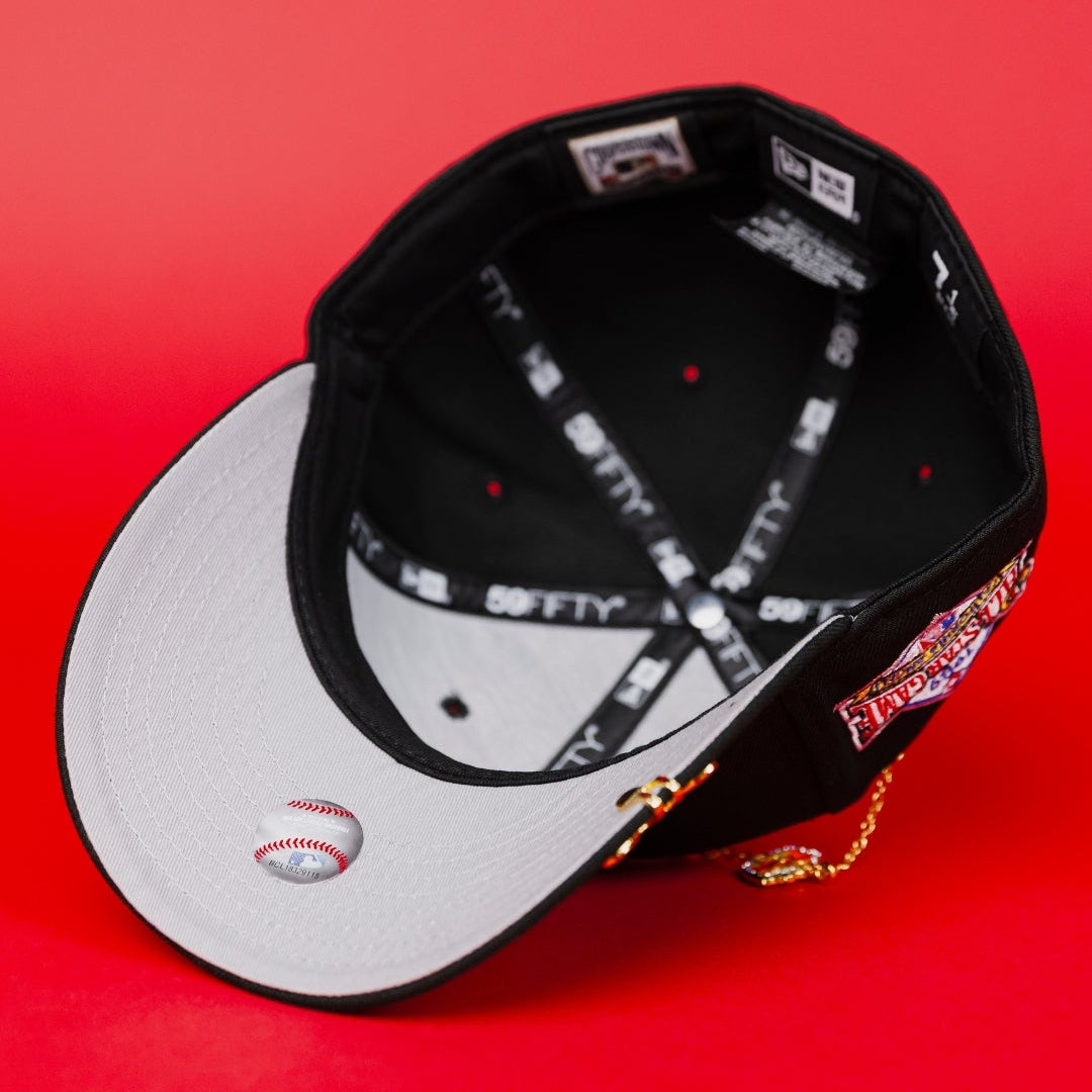 NEW ERA EXCLUSIVE 59FIFTY BLACK ANAHEIM ANGELS W/ "CALI STATE LOGO" + 1989 ALL STAR GAME SIDE PATCH