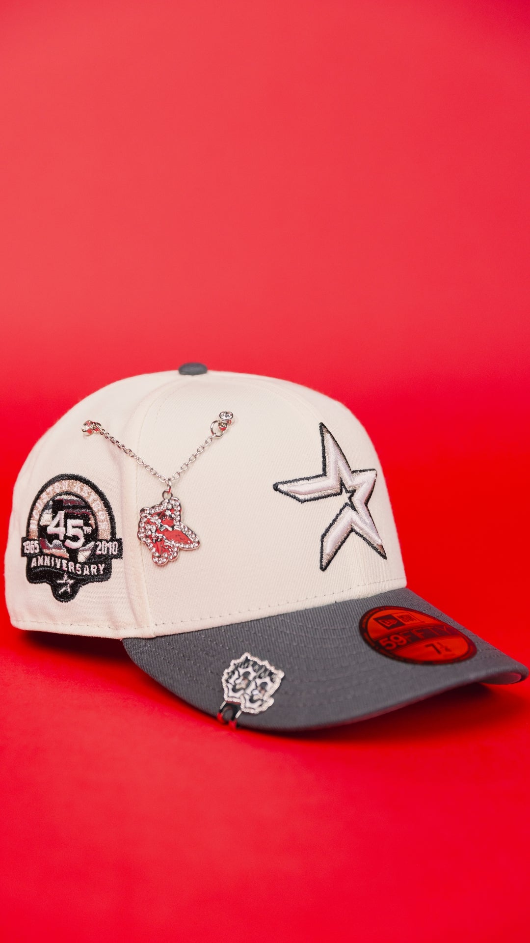 NEW ERA EXCLUSIVE 59FIFTY CHROME/ GREY HOUSTON ASTROS W/ 45TH ANNIVERSARY SIDE PATCH