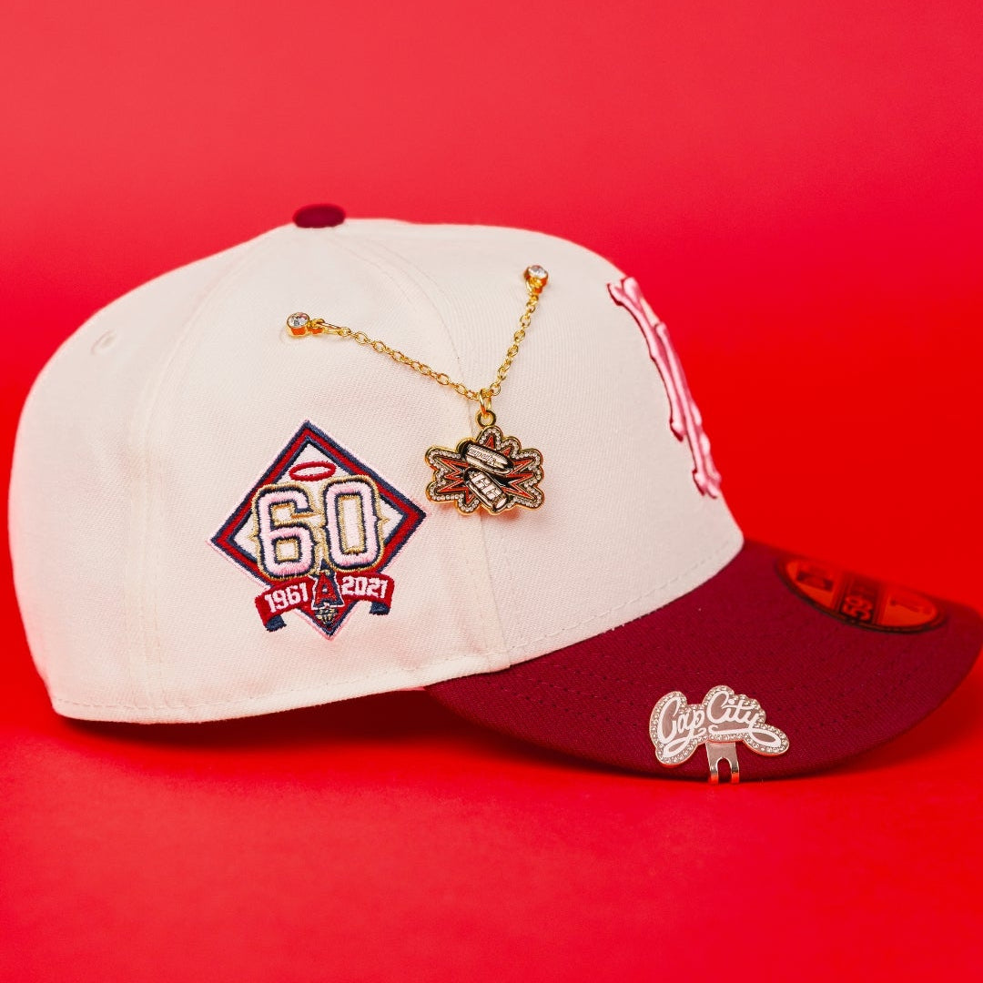 NEW ERA EXCLUSIVE 59FIFTY CHROME/ MAROON LOS ANGELES ANGELS W/ 60TH ANNIVERSARY SIDE PATCH