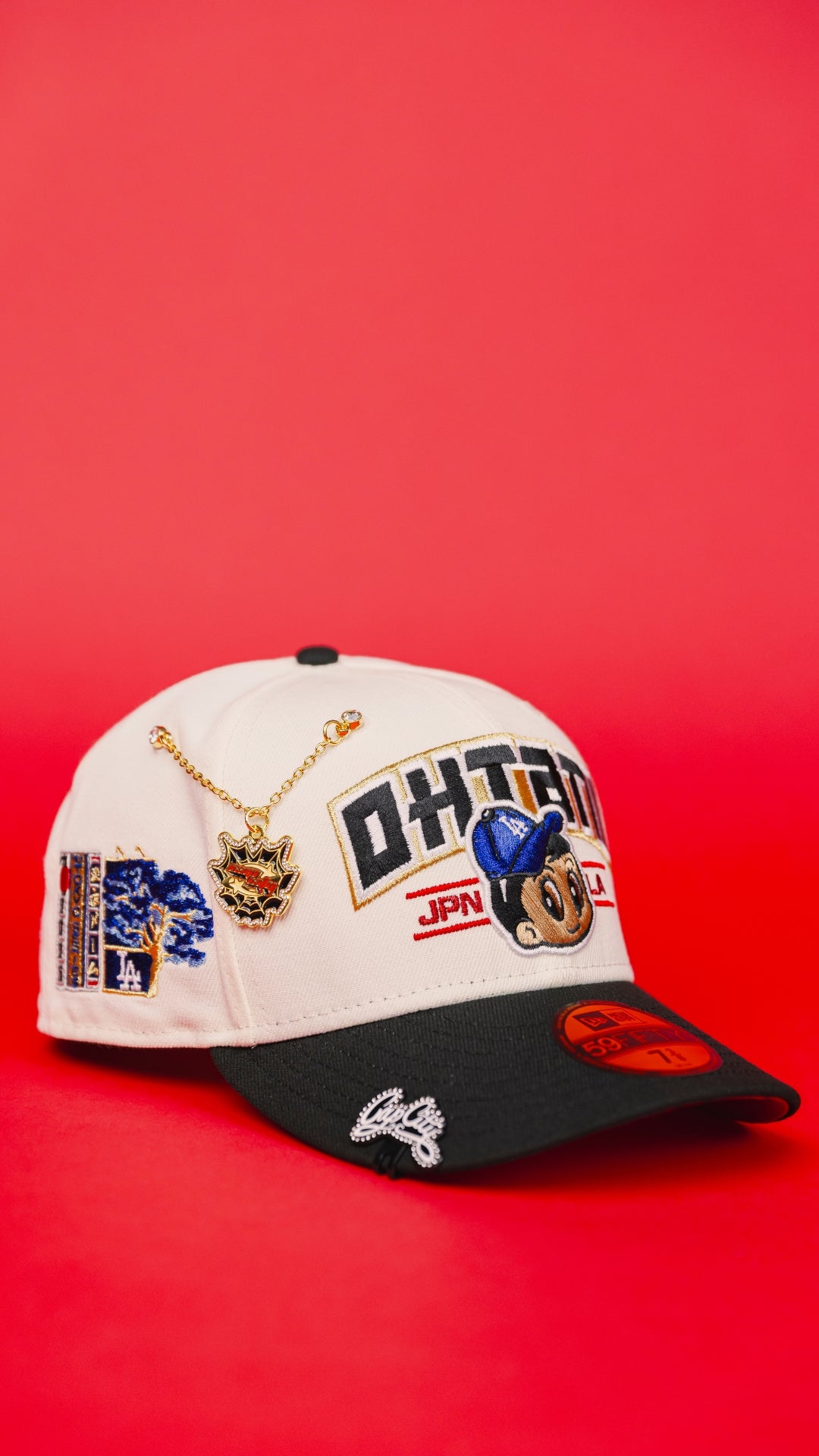 NEW ERA EXCLUSIVE 59FIFTY CHROME/ BLACK LOS ANGELES DODGERS W/ SHOHEI OHTANI SCRIPT + JAPANESE BLUE BOLOSSOM SIDE PATCH