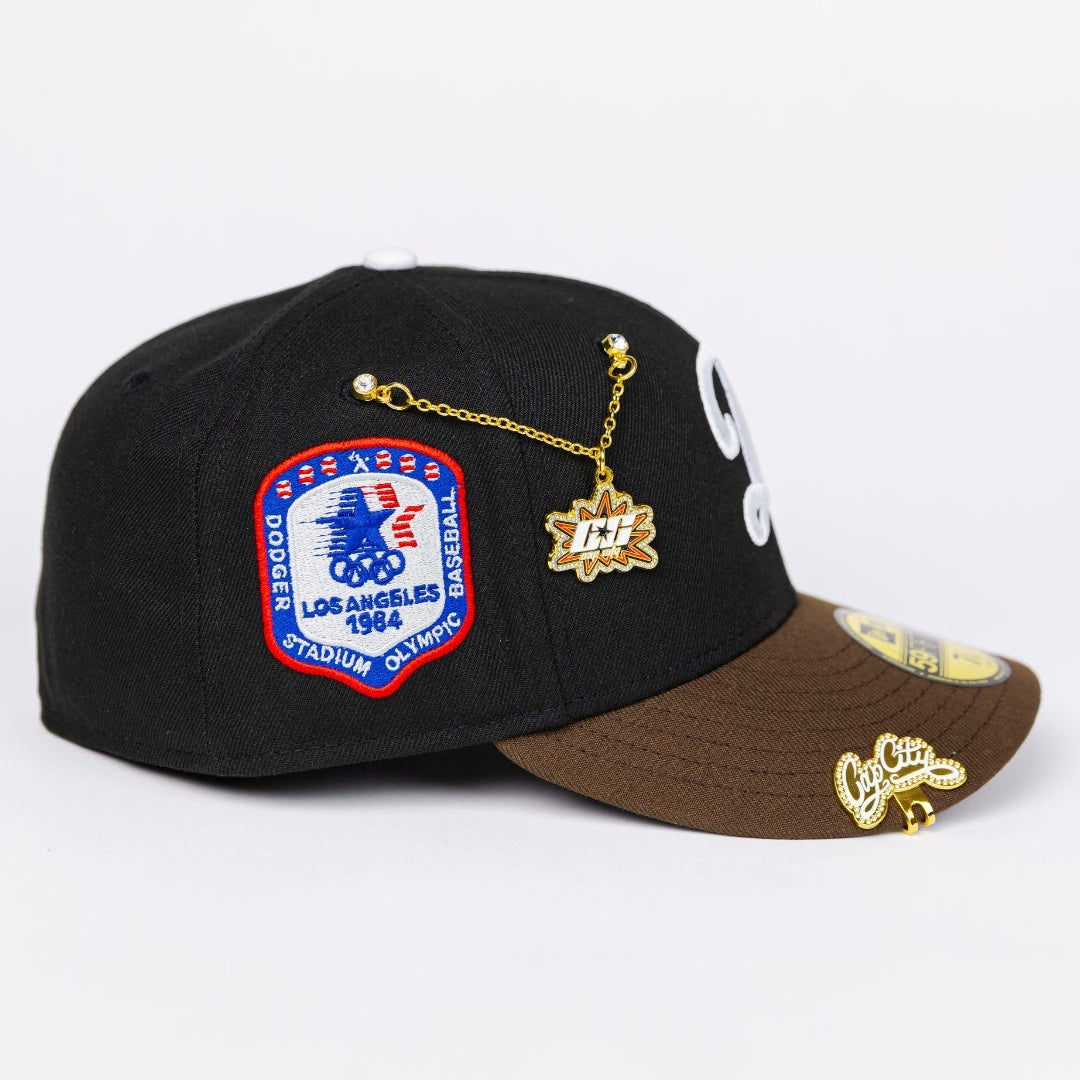 NEW ERA EXCLUSIVE 59FIFTY BLACK/ BROWN LOS ANGELES DODGERS W/ OLYMPIC SIDE PATCH