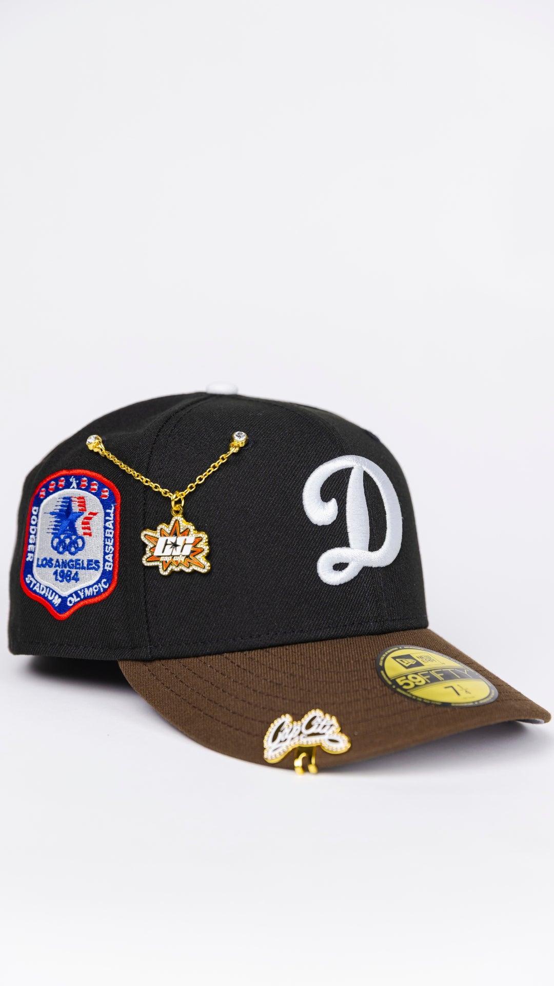NEW ERA EXCLUSIVE 59FIFTY BLACK/ BROWN LOS ANGELES DODGERS W/ OLYMPIC SIDE PATCH
