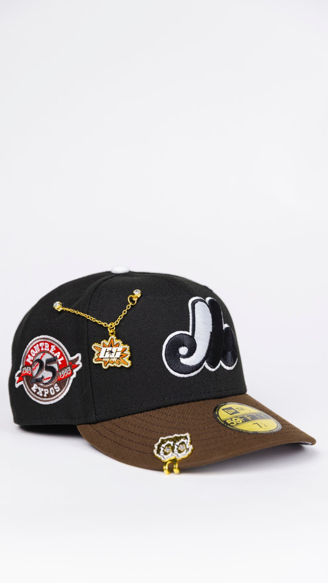 NEW ERA EXCLUSIVE 59FIFTY BLACK/ BROWN MONTREAL EXPOS W/ 25TH ANNIVERSARY SIDE PATCH