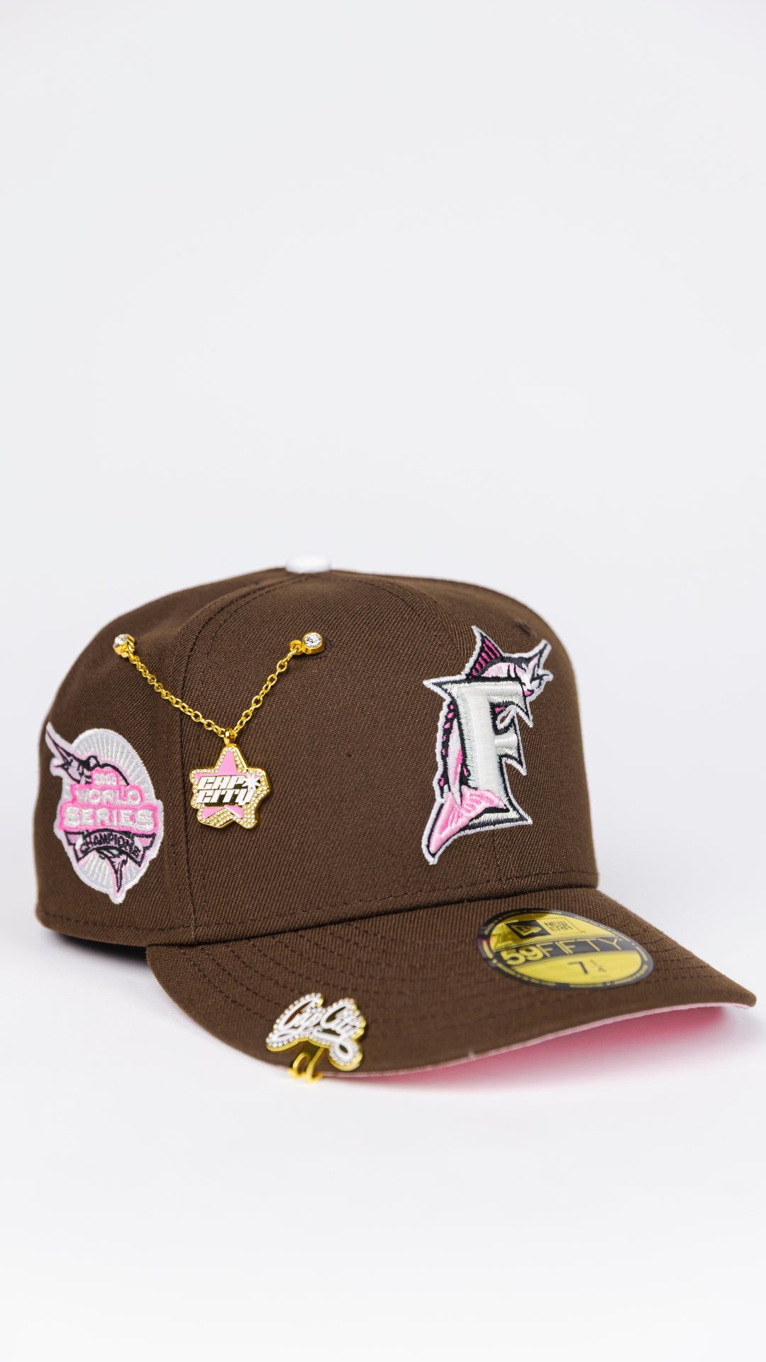 NEW ERA EXCLUSIVE 59FIFTY BROWN FLORIDA MARLINS W/ WORLD SERIES SIDE PATCH