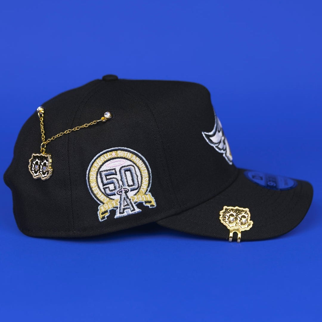 NEW ERA 9FIFTY A-FRAME BLACK ANAHEIM ANGELS SNAPBACK W/ 50TH ANNIVERSARY SIDE PATCH