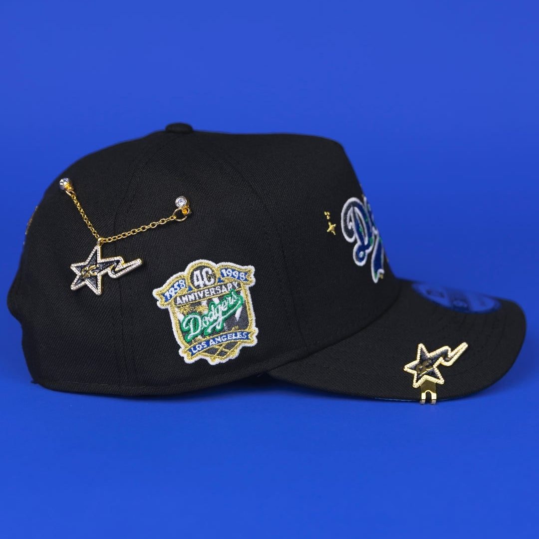 NEW ERA 9FIFTY A-FRAME BLACK LOS ANGELES DODGERS SNAPBACK GALAXY SCRIPT W/ 40TH ANNIVERSARY SIDE PATCH