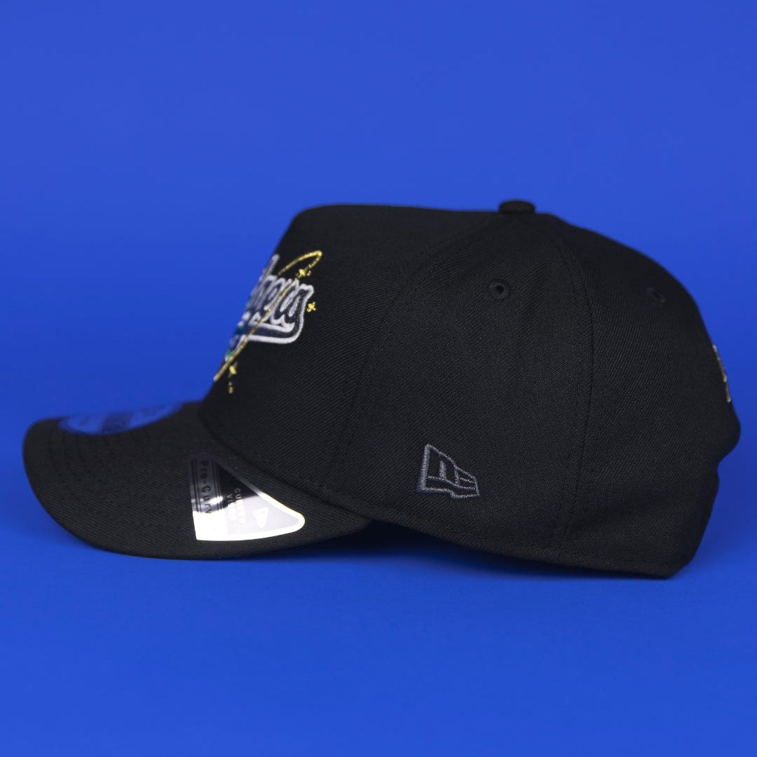 NEW ERA 9FIFTY A-FRAME BLACK LOS ANGELES DODGERS SNAPBACK GALAXY SCRIPT W/ 40TH ANNIVERSARY SIDE PATCH