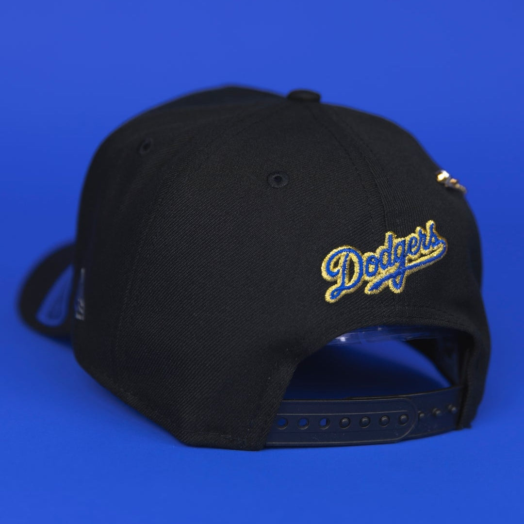 NEW ERA 9FIFTY A-FRAME BLACK LOS ANGELES DODGERS SNAPBACK GALAXY SCRIPT W/ 40TH ANNIVERSARY SIDE PATCH