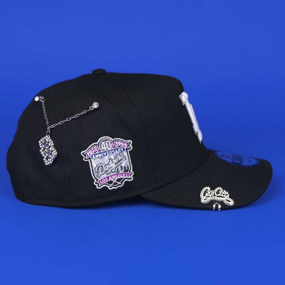 NEW ERA 9FIFTY A-FRAME BLACK LOS ANGELES DODGERS SNAPBACK W/ 40TH ANNIVERSARY SIDE PATCH