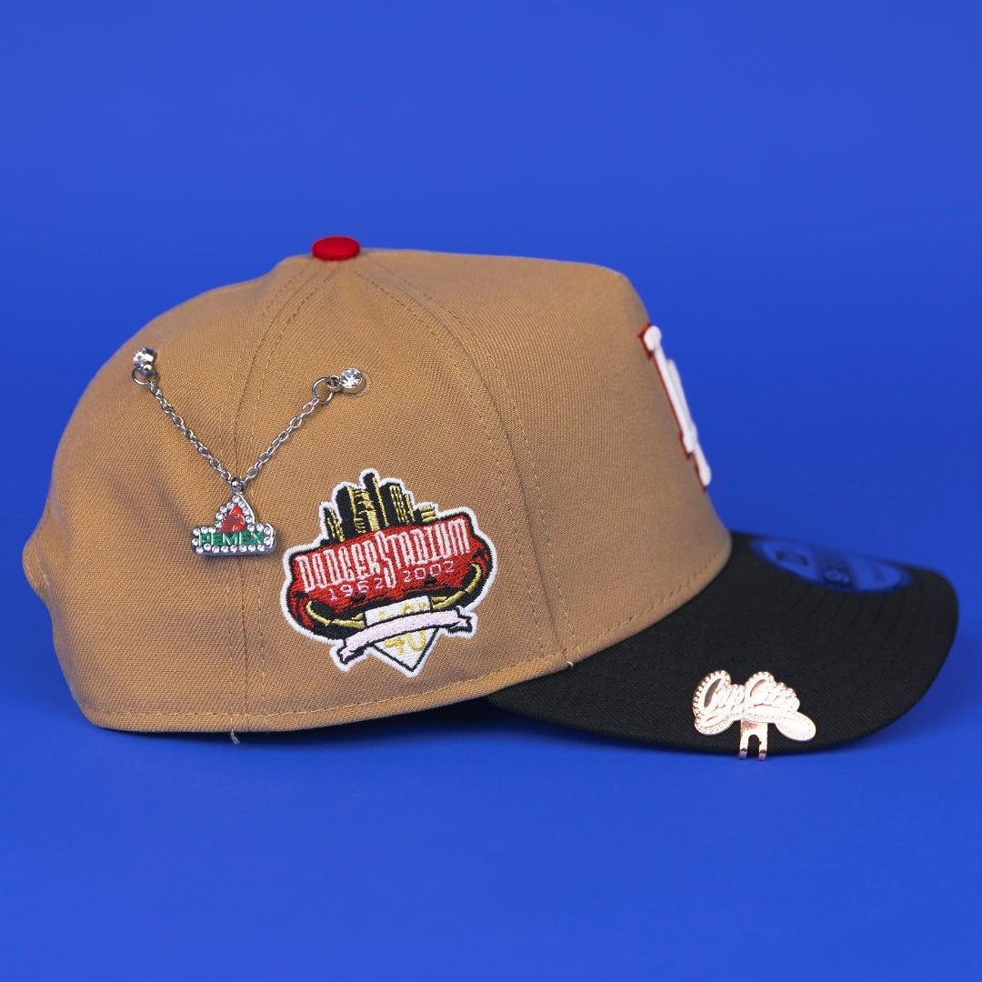 NEW ERA 9FIFTY A-FRAME CAMEL BROWN LOS ANGELES DODGERS SNAPBACK W/ 40TH ANNIVERSARY SIDE PATCH