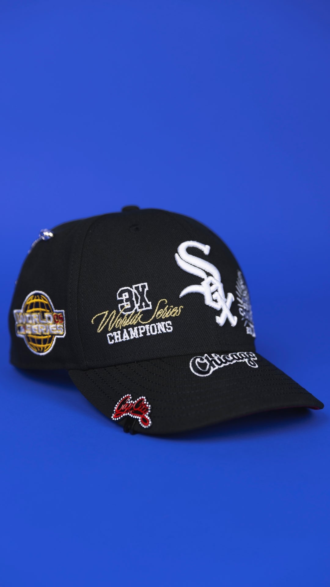 NEW ERA EXCLUSIVE 9FIFTY A-FRAME BLACK CHICAGO WHITE SOX SNAPBACK W/ WORLD SERIES EMBROIDERY PATCHES