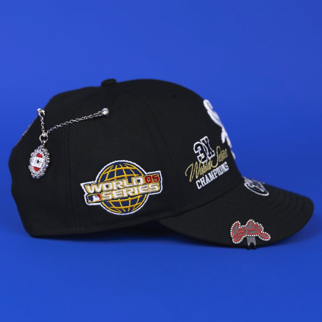 NEW ERA EXCLUSIVE 9FIFTY A-FRAME BLACK CHICAGO WHITE SOX SNAPBACK W/ WORLD SERIES EMBROIDERY PATCHES