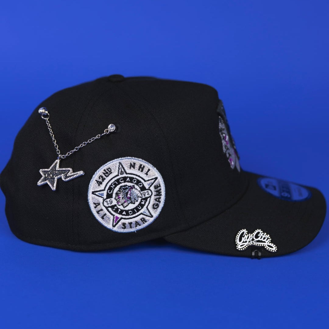 NEW ERA 9FIFTY A-FRAME BLACK CHICAGO BLACKHAWKS SNAPBACK W/ ALL STAR GAME SIDE PATCH