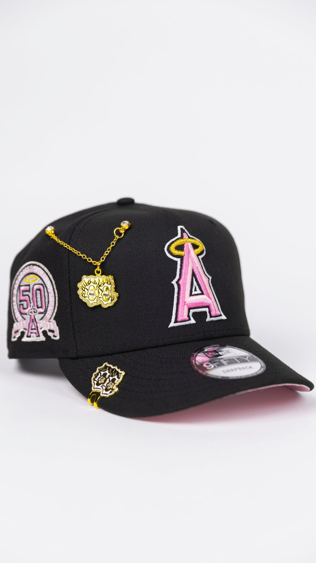NEW ERA EXCLUSIVE 9FIFTY BLACK ANAHEIM ANGELS SNAPBACK W/ 50TH ANNIVERSARY SIDE PATCH