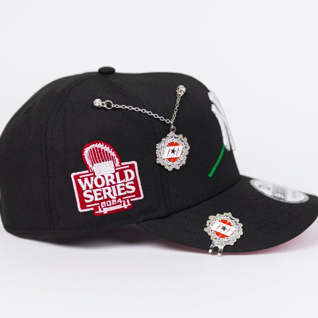 NEW ERA EXCLUSIVE 9FIFTY BLACK NEW YORK YANKEES SNAPBACK W/ PINK ROSE + 2024 WORLD SERIES SIDE PATCH