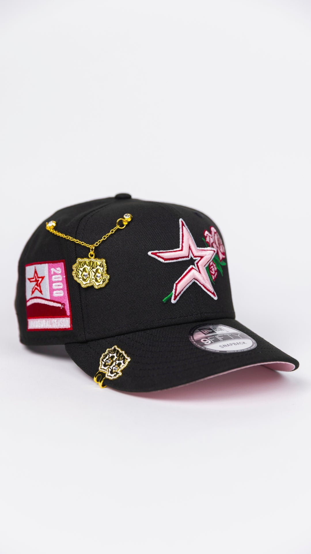 NEW ERA EXCLUSIVE 9FIFTY BLACK HOUSTON ASTROS SNAPBACK W/ PINK ROSE + 2000 INAUGURAL SEASON SIDE PATCH