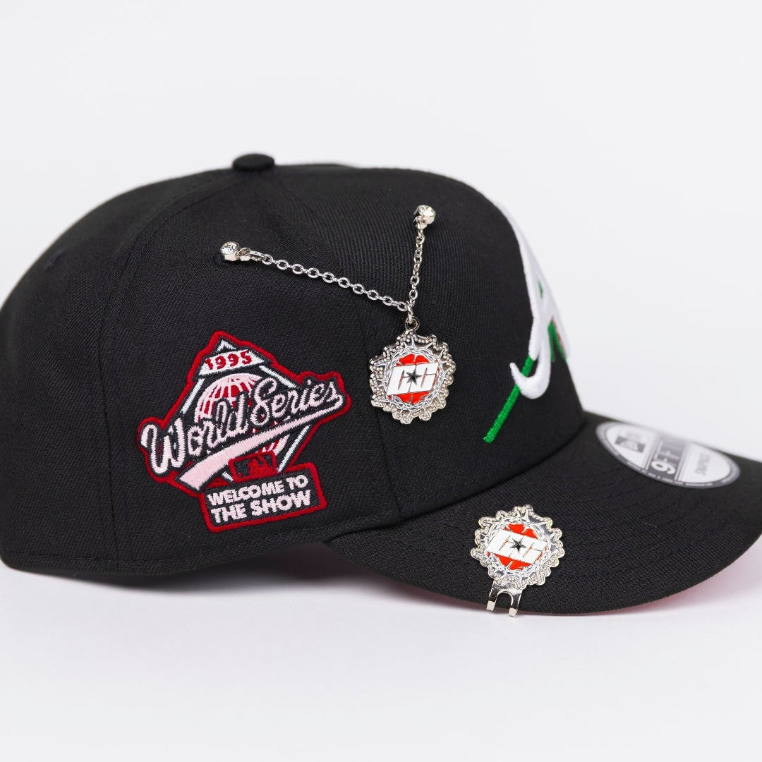 NEW ERA EXCLUSIVE 9FIFTY BLACK ATLANTA BRAVES SNAPBACK W/ PINK ROSE + 1995 WORLD SERIES SIDE PATCH