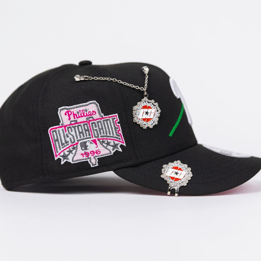 NEW ERA EXCLUSIVE 9FIFTY BLACK PHILADELPHIA PHILLIES SNAPBACK W/ PINK ROSE + ALL STAR GAME SIDE PATCH