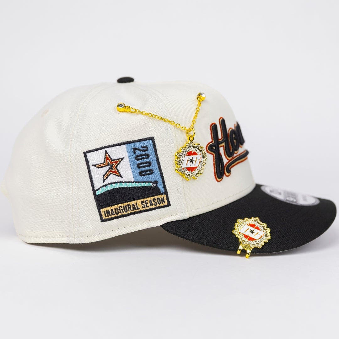 NEW ERA EXCLUSIVE 9FIFTY CHROME/ BLACK HOUSTON ASTROS SCRIPT SNAPBACK W/ 2000 INAUGURAL SEASON SIDE PATCH