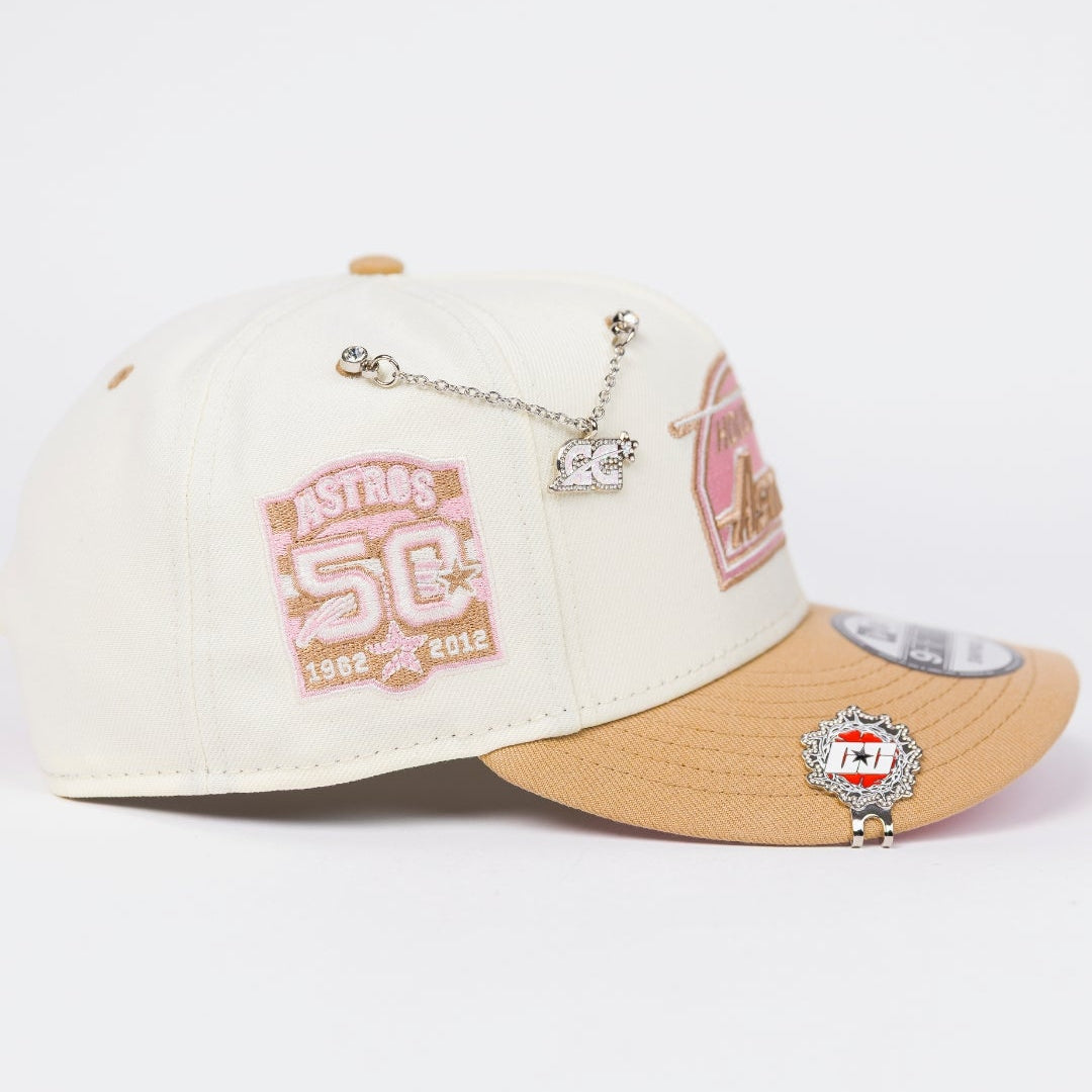 NEW ERA EXCLUSIVE 9FIFTY CHROME/ BEIGE HOUSTON ASTROS SCRIPT SNAPBACK W/ 50TH ANNIVERSARY SIDE PATCH
