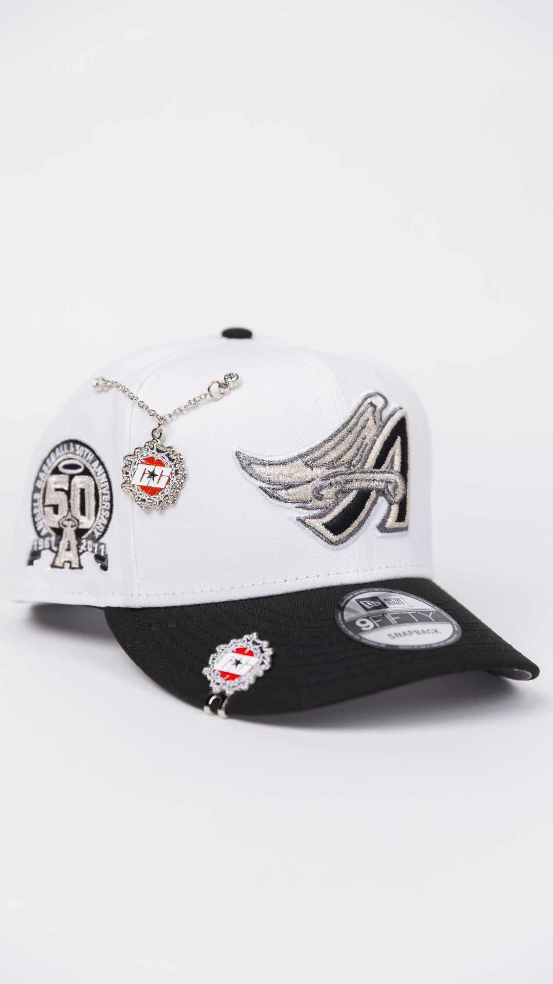 NEW ERA EXCLUSIVE 9FIFTY PEARL WHITE ANAHEIM ANGELS SNAPBACK W/ 50TH ANNIVERSARY SIDE PATCH