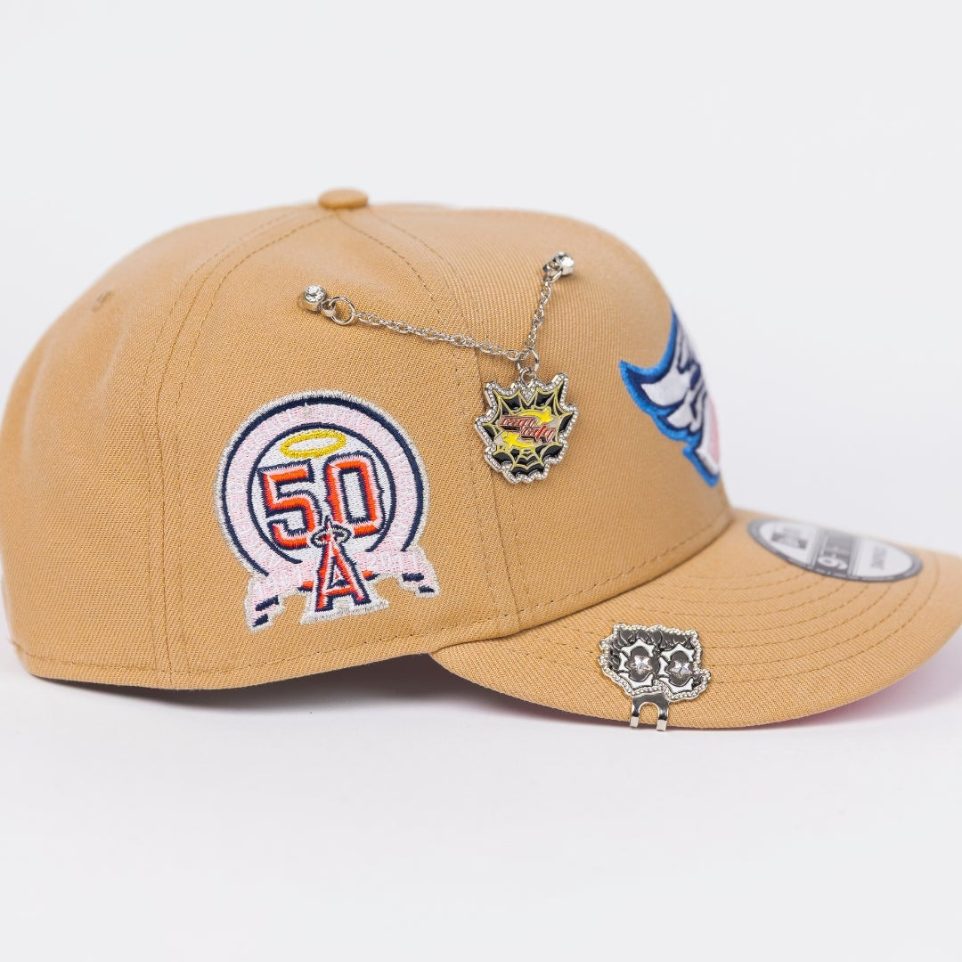 NEW ERA EXCLUSIVE 9FIFTY LIGHT KHAKI ANAHEIM ANGELS SNAPBACK W/ 50TH ANNIVERSARY SIDE PATCH