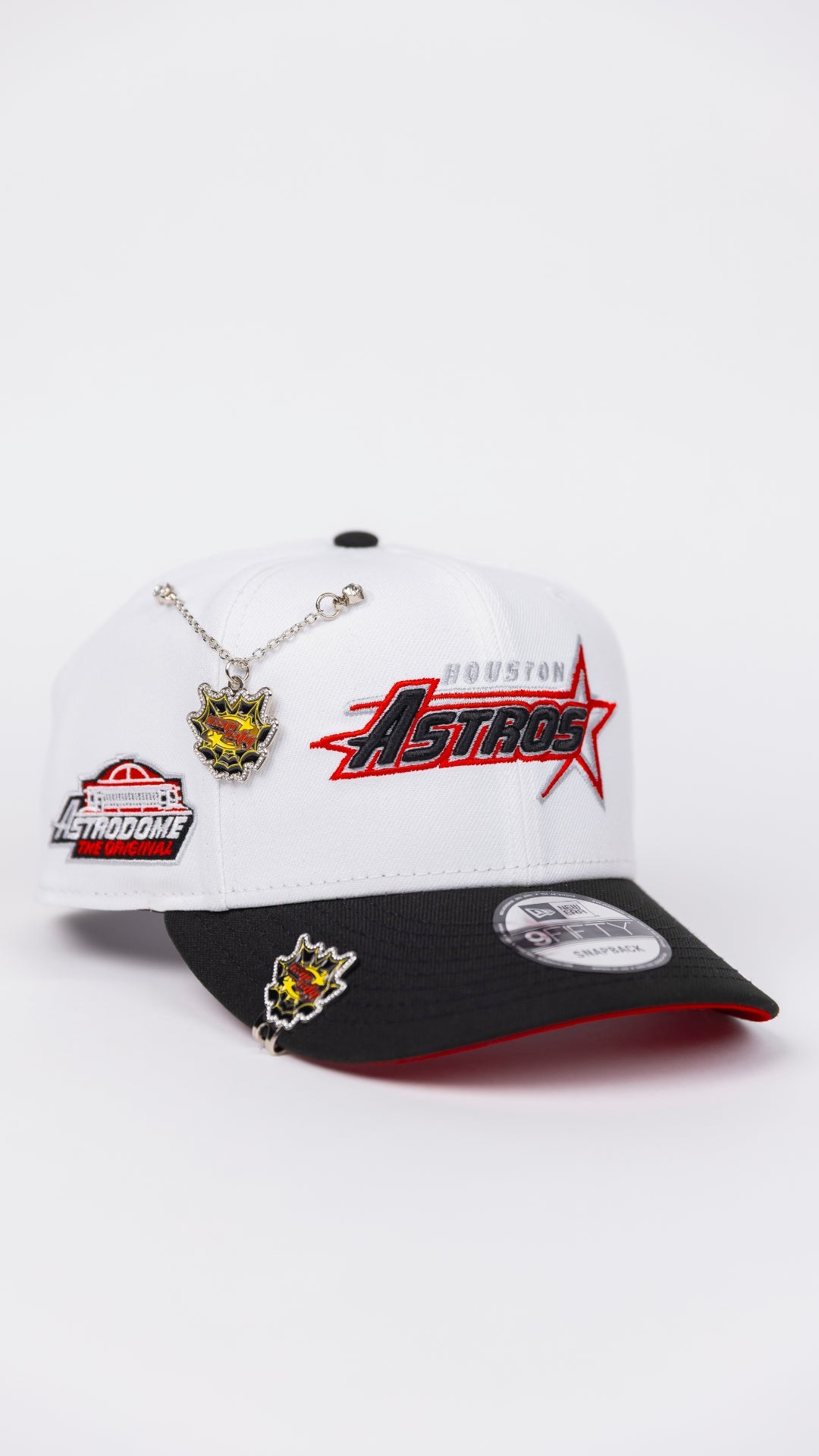 NEW ERA EXCLUSIVE 9FIFTY PEARL WHITE HOUSTON ASTROS SCRIPT SNAPBACK W/ ASTRODOME SIDE PATCH