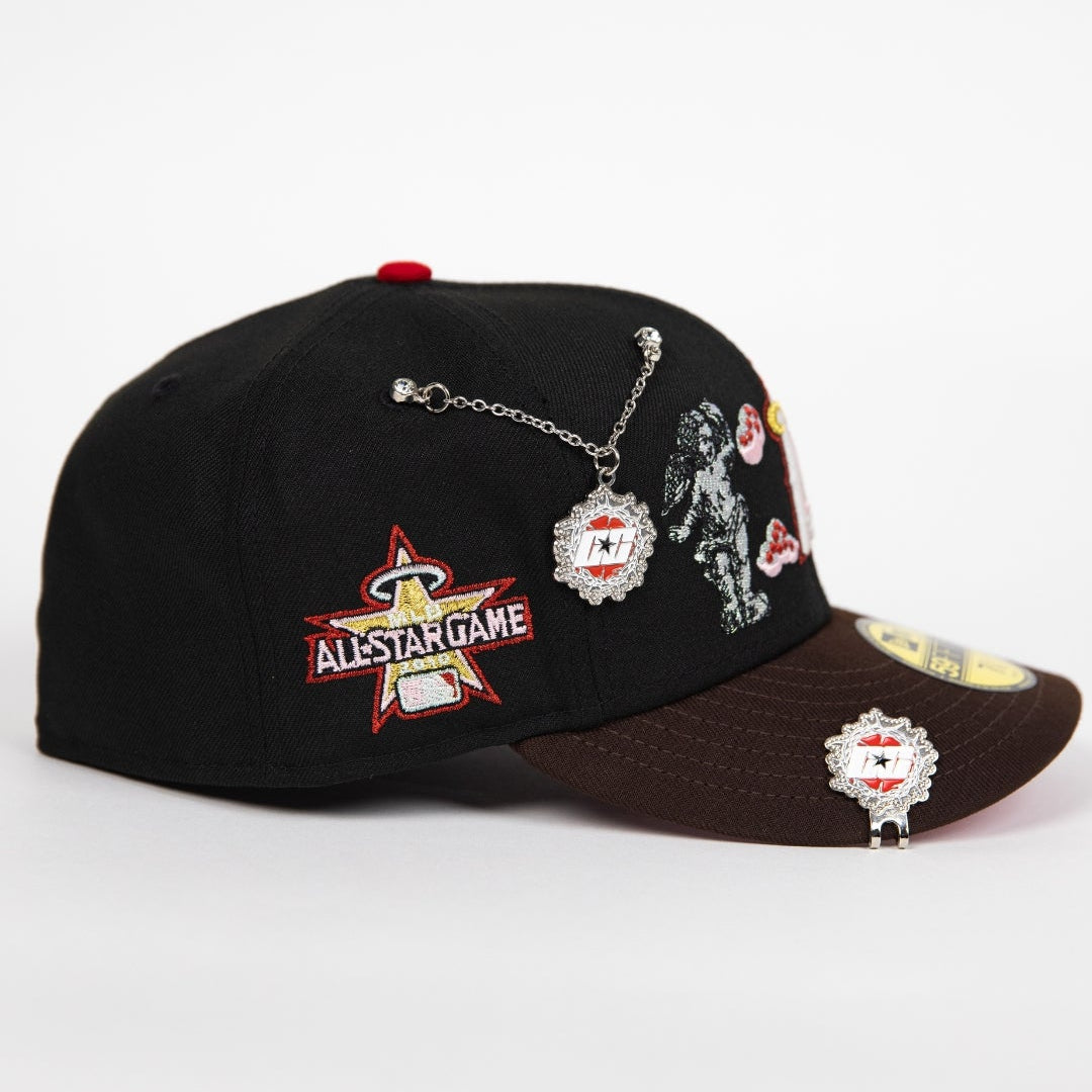 NEW ERA EXCLUSIVE 59FIFTY BLACK/ BROWN ANAHEIM ANGELS "CITY OF ANGELS" W/ ALL STAR GAME SIDE PATCH
