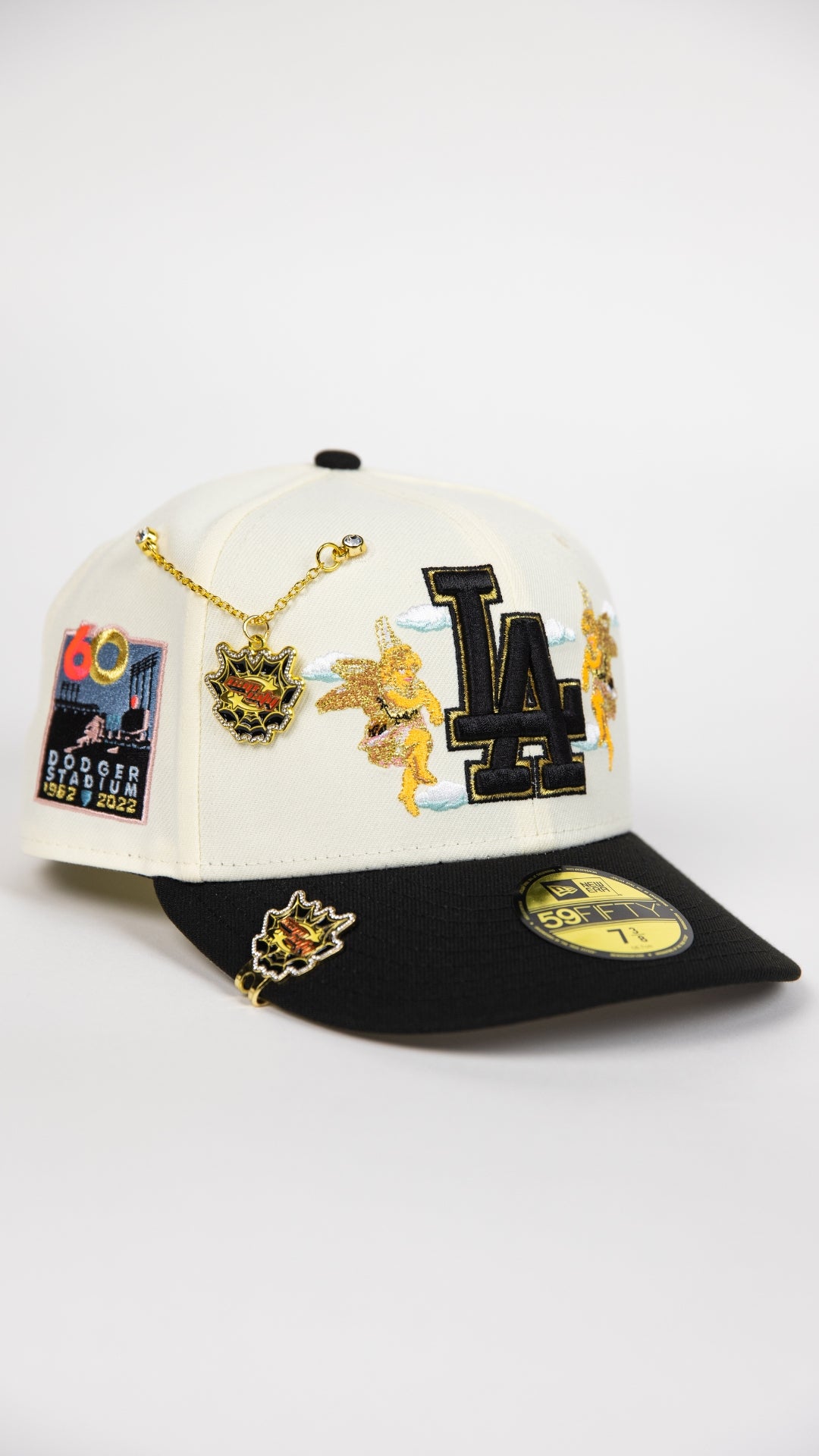 NEW ERA EXCLUSIVE 59FIFTY CHROME/ BLACK LOS ANGELES DODGERS "CITY OF ANGELS" W/ 60TH ANNIVERSARY SIDE PATCH