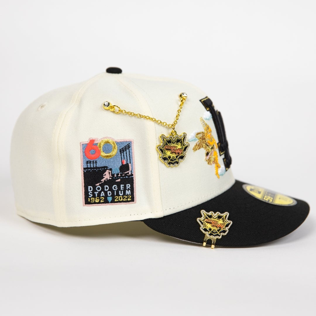 NEW ERA EXCLUSIVE 59FIFTY CHROME/ BLACK LOS ANGELES DODGERS "CITY OF ANGELS" W/ 60TH ANNIVERSARY SIDE PATCH