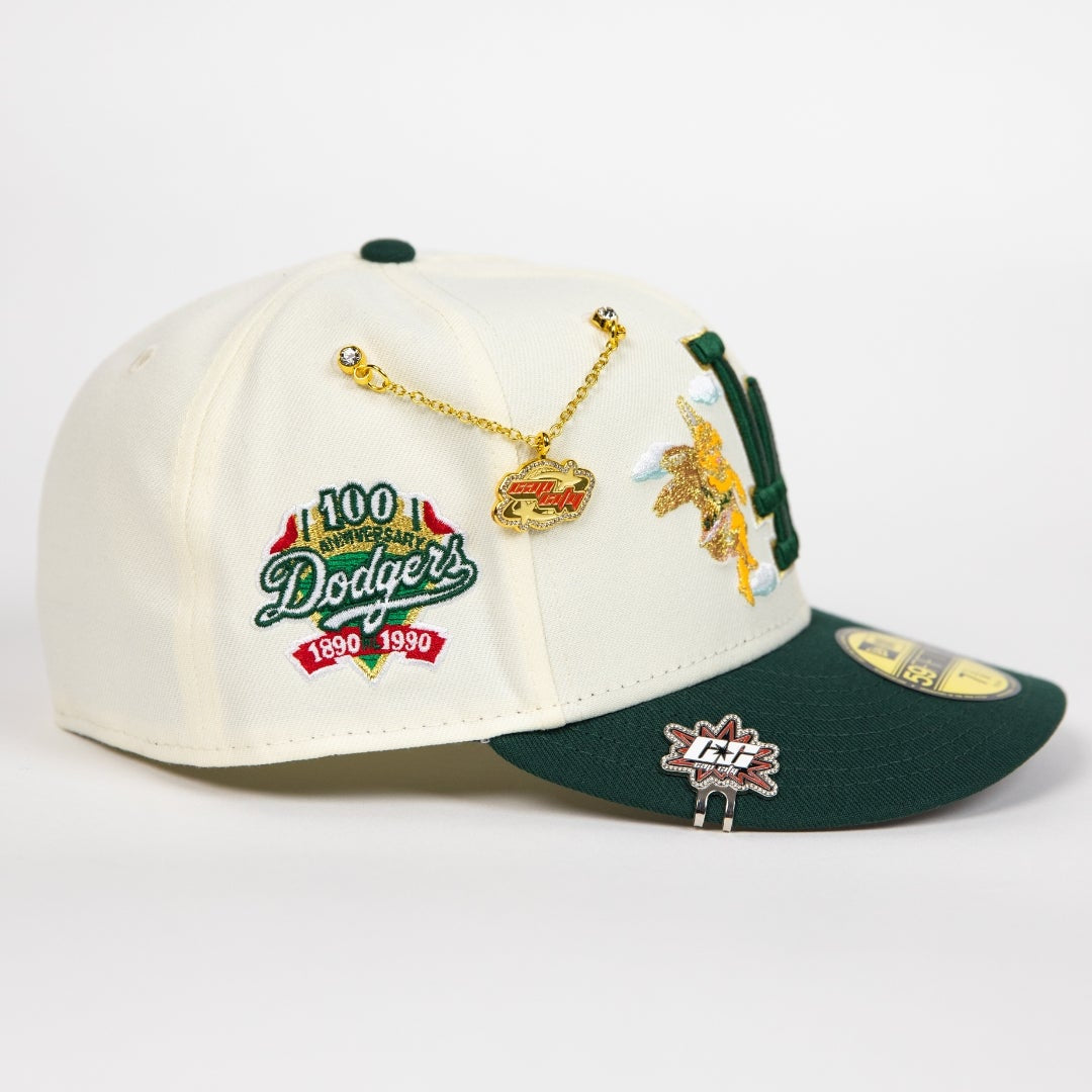 NEW ERA EXCLUSIVE 59FIFTY CHROME/ FOREST GREEN LOS ANGELES DODGERS "CITY OF ANGELS" W/ 100TH ANNIVERSARY SIDE PATCH