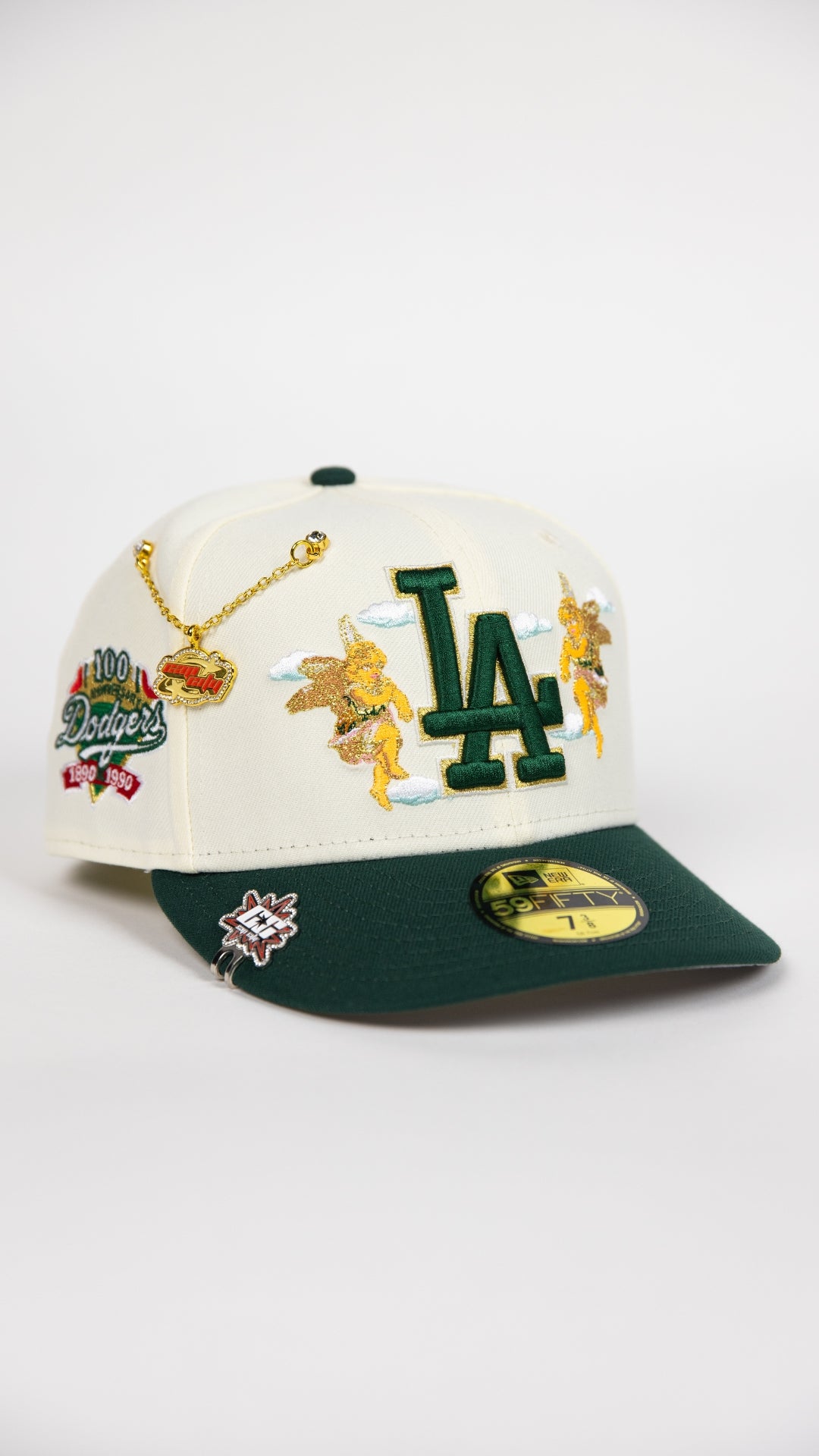 NEW ERA EXCLUSIVE 59FIFTY CHROME/ FOREST GREEN LOS ANGELES DODGERS "CITY OF ANGELS" W/ 100TH ANNIVERSARY SIDE PATCH