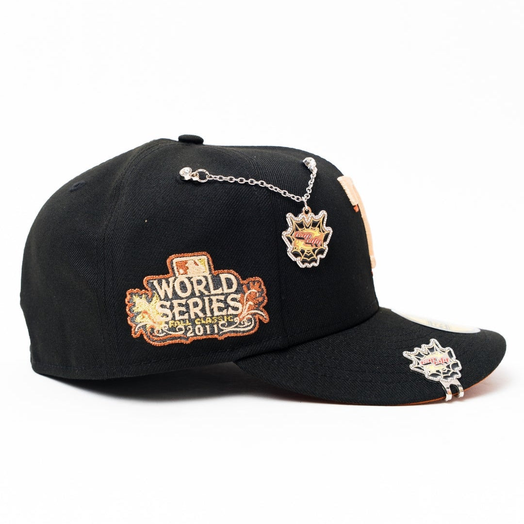 NEW ERA EXCLUSIVE 59FIFTY BLACK TEXAS RANGERS W/ 2011 WORLD SERIES SIDE PATCH