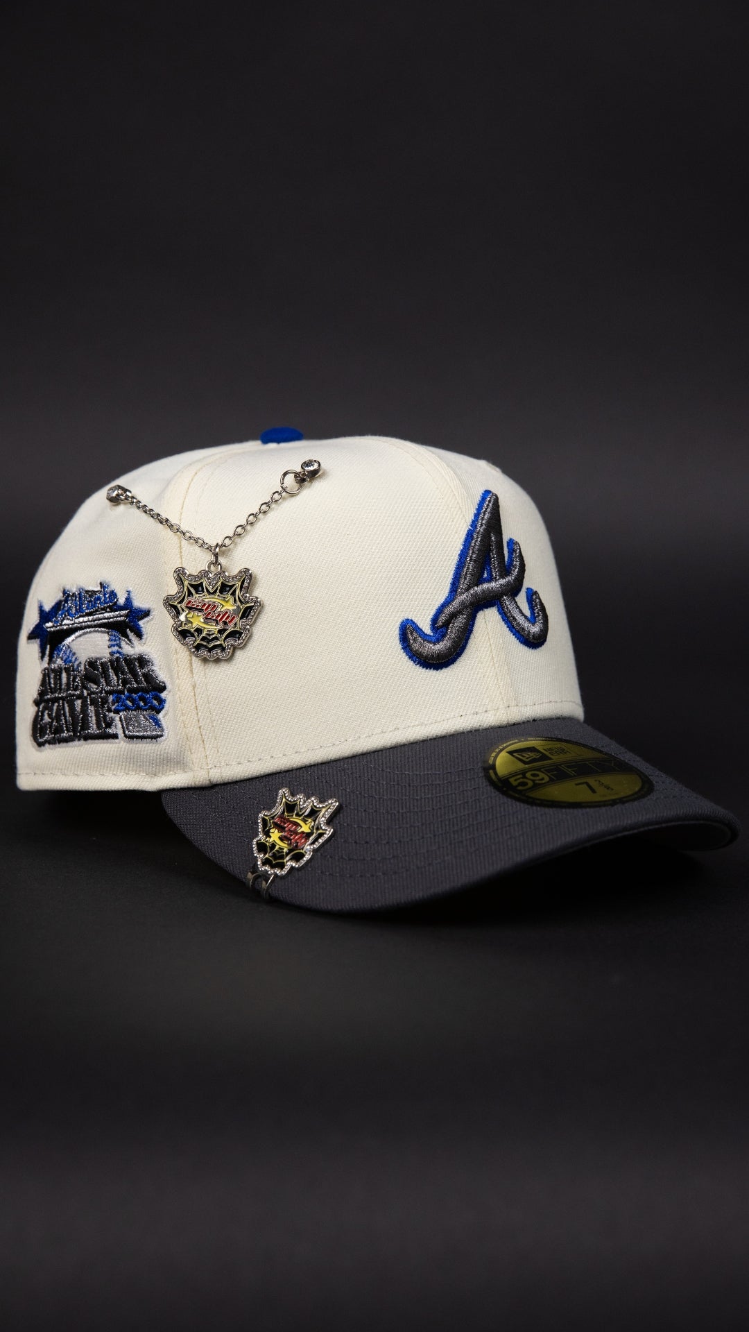 NEW ERA EXCLUSIVE 59FIFTY CHROME/ GREY ATLANTA BRAVES W/ 2000 ALL STAR GAME SIDE PATCH
