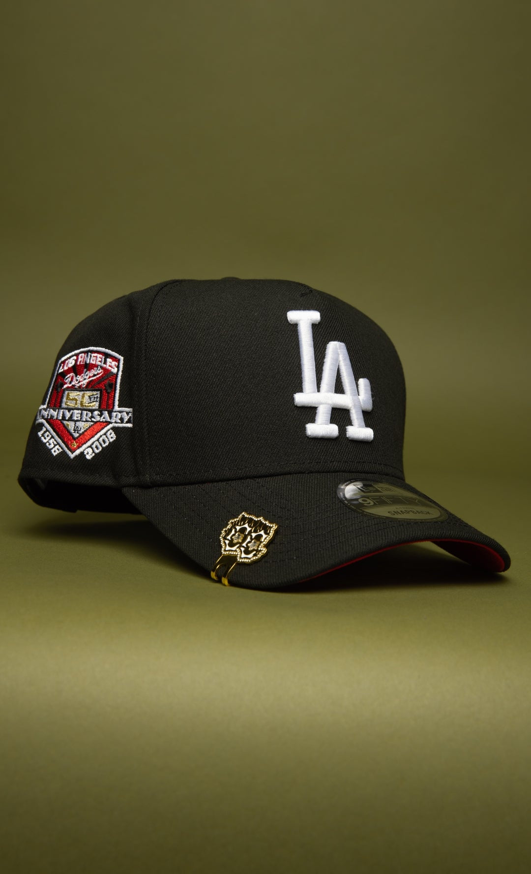 NEW ERA 9FIFTY A-FRAME BLACK LOS ANGELES DODGERS SNAPBACK W/ 50TH ANNIVERSARY SIDE PATCH