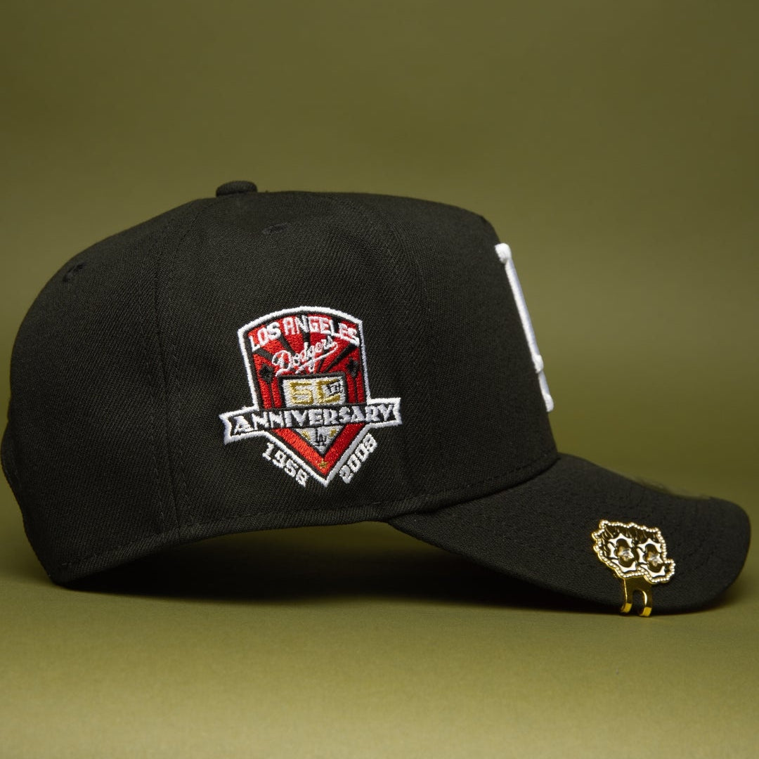 NEW ERA 9FIFTY A-FRAME BLACK LOS ANGELES DODGERS SNAPBACK W/ 50TH ANNIVERSARY SIDE PATCH