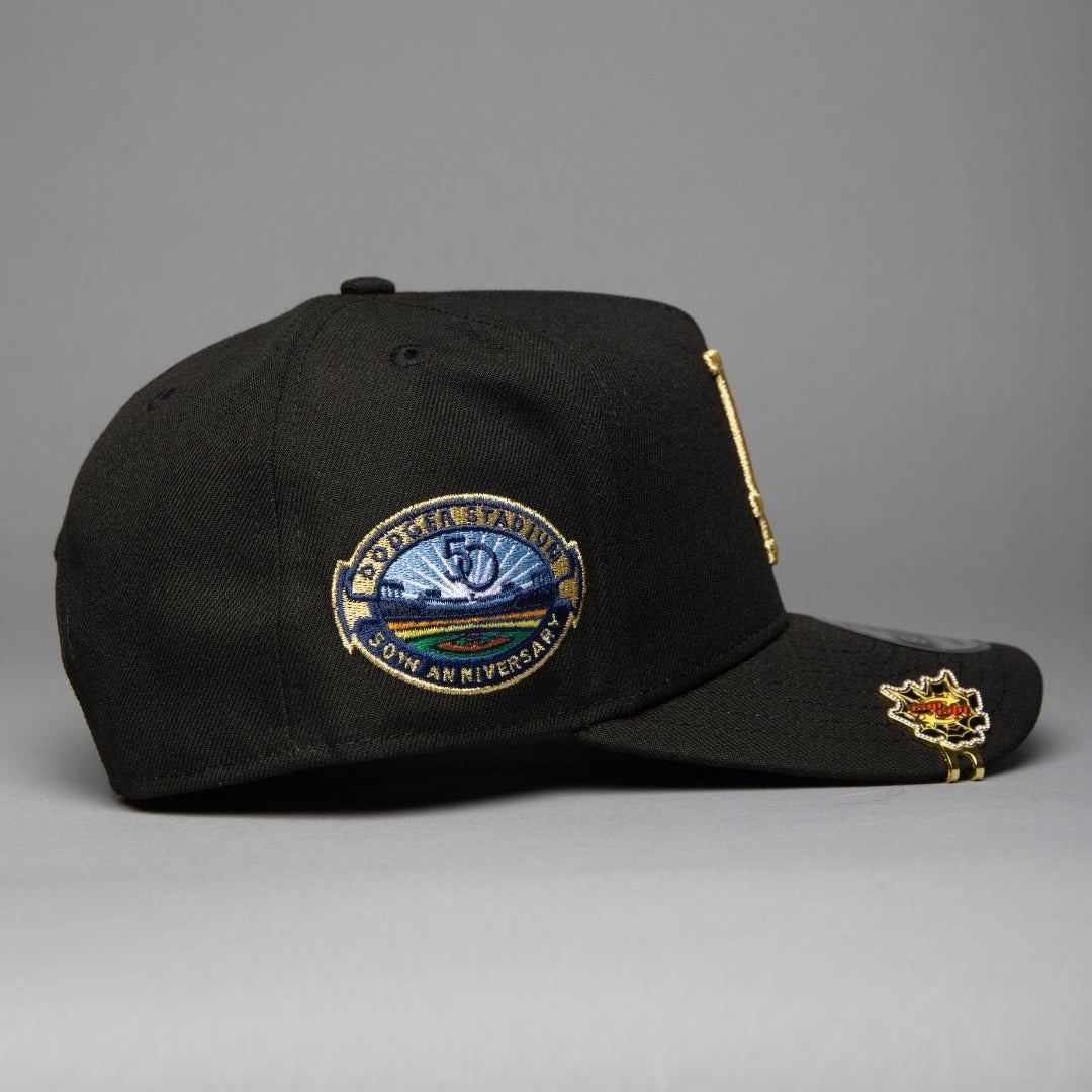NEW ERA 9FIFTY A-FRAME BLACK LOS ANGELES DODGERS SNAPBACK W/ HEART + 50TH ANNIVERSARY SIDE PATCH