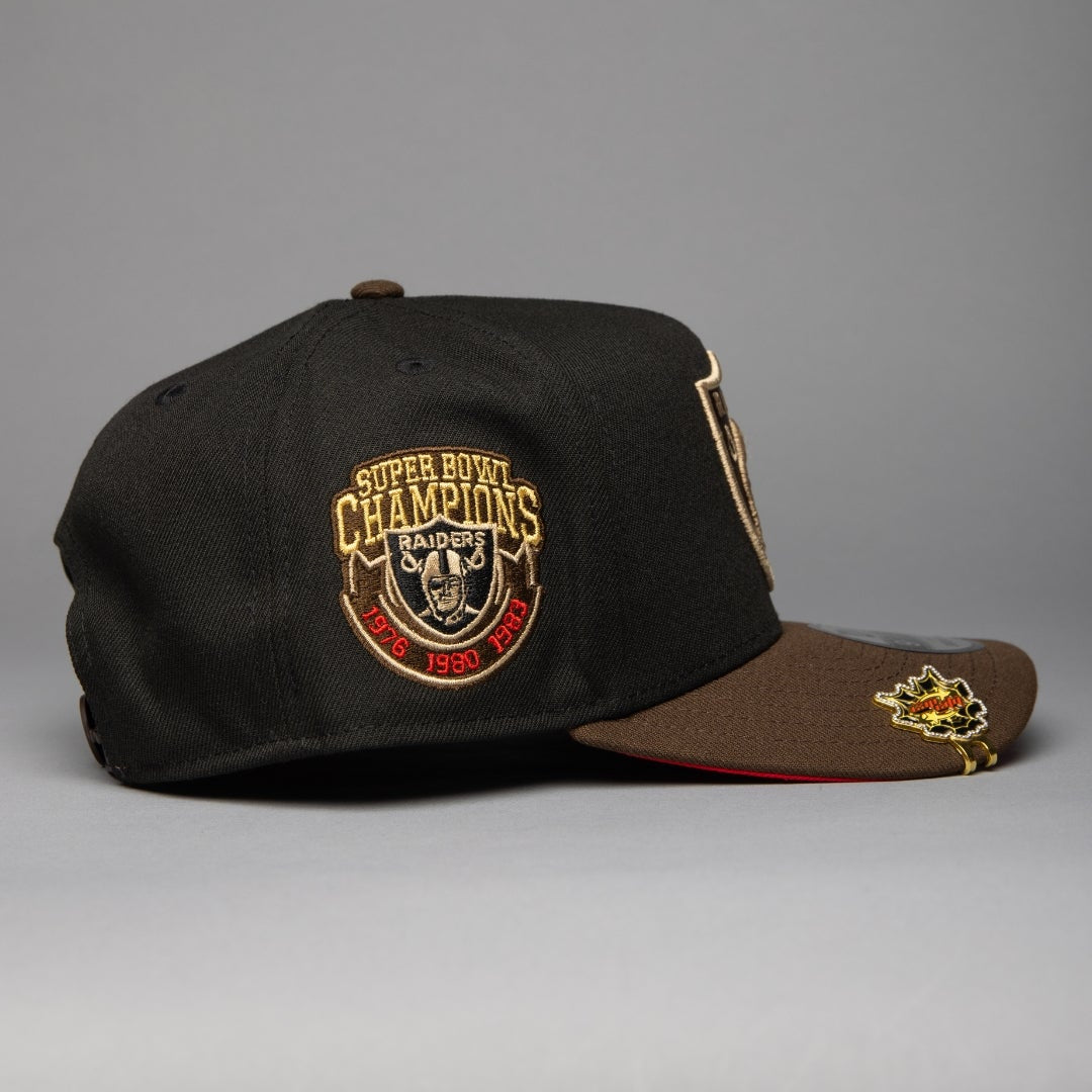 NEW ERA 9FIFTY A-FRAME BLACK/BROWN LAS VEGAS RAIDERS SNAPBACK W/ SUPER BOWL CHAMPIONS SIDE PATCH