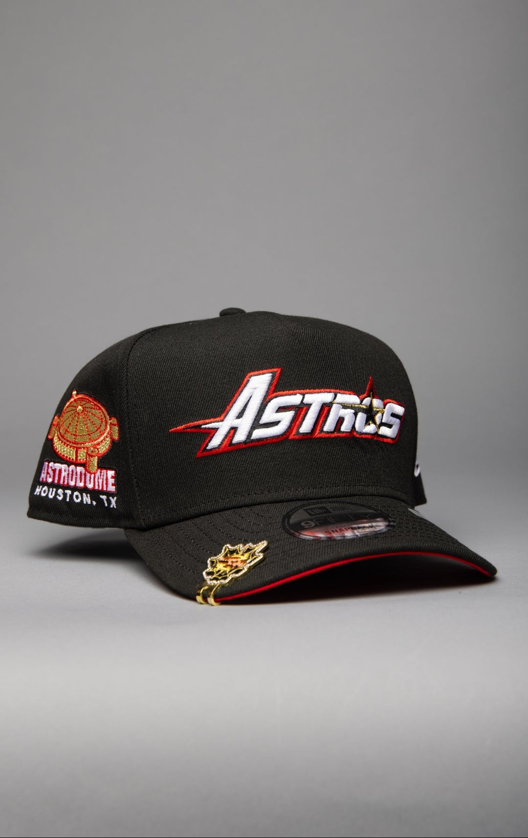 NEW ERA 9FIFTY A-FRAME BLACK HOUSTON ASTROS SCRIPT SNAPBACK W/ ASTRODOME SIDE PATCH