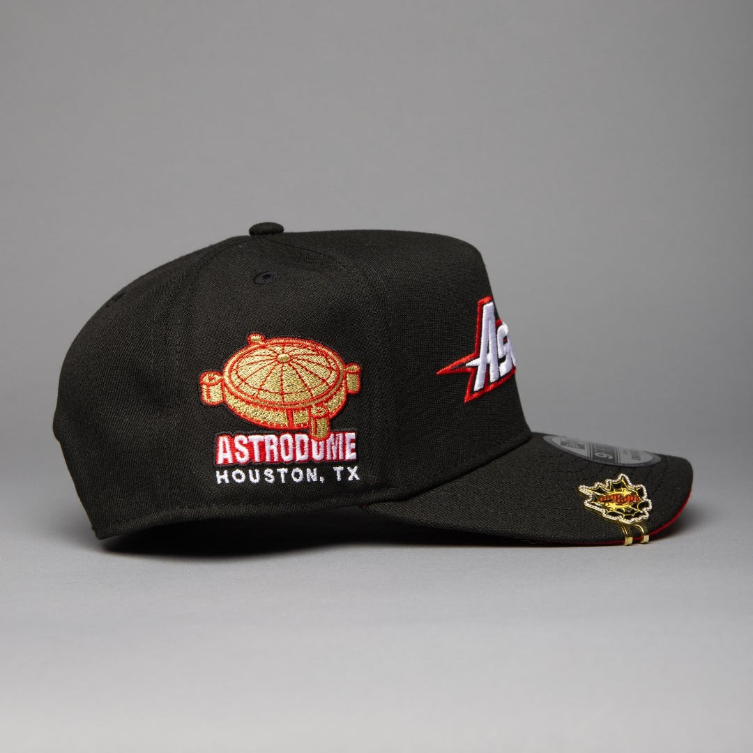 NEW ERA 9FIFTY A-FRAME BLACK HOUSTON ASTROS SCRIPT SNAPBACK W/ ASTRODOME SIDE PATCH