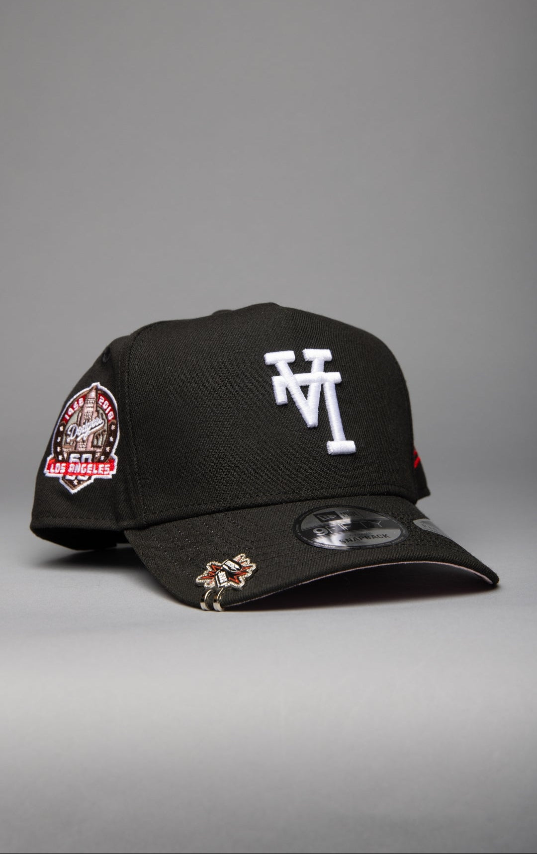 NEW ERA 9FIFTY A-FRAME BLACK UPSIDE DOWN LOS ANGELES DODGERS SNAPBACK W/ 60TH ANNIVERSARY SIDE PATCH