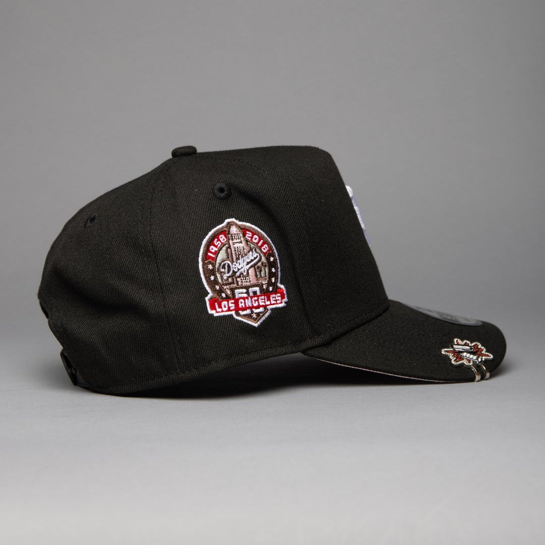 NEW ERA 9FIFTY A-FRAME BLACK UPSIDE DOWN LOS ANGELES DODGERS SNAPBACK W/ 60TH ANNIVERSARY SIDE PATCH
