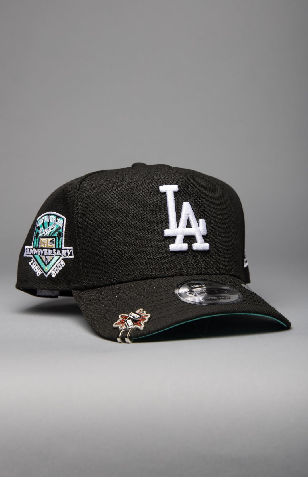 NEW ERA 9FIFTY A-FRAME BLACK LOS ANGELES DODGERS SNAPBACK W/ 50TH ANNIVERSARY SIDE PATCH