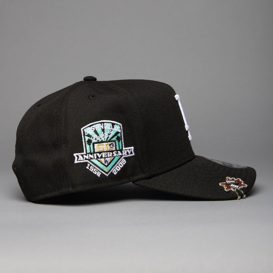 NEW ERA 9FIFTY A-FRAME BLACK LOS ANGELES DODGERS SNAPBACK W/ 50TH ANNIVERSARY SIDE PATCH