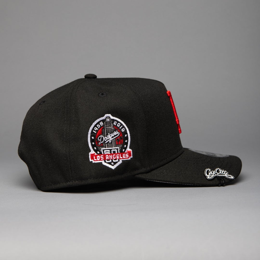 NEW ERA 9FIFTY A-FRAME BLACK LOS ANGELES DODGERS SNAPBACK W/ 60TH ANNIVERSARY SIDE PATCH